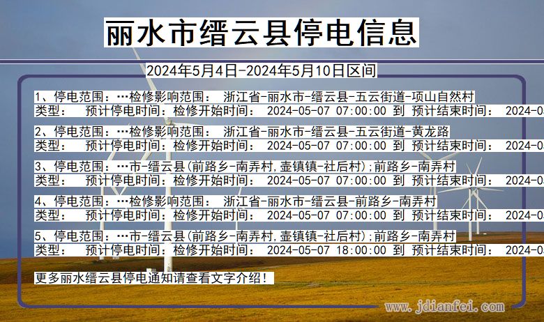 浙江省丽水缙云停电通知