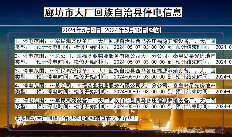 河北省廊坊大厂回族自治停电通知