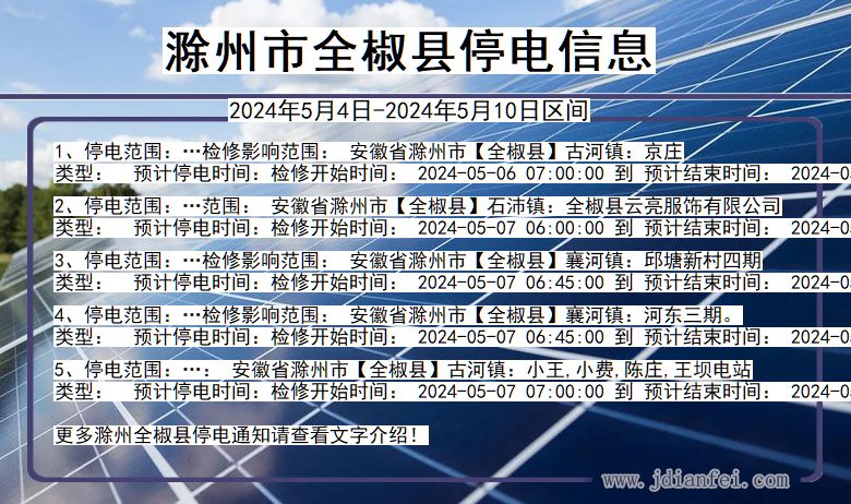 安徽省滁州全椒停电通知