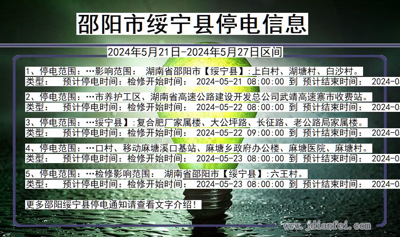 湖南省邵阳绥宁停电通知