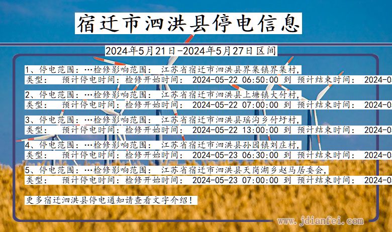 江苏省宿迁泗洪停电通知