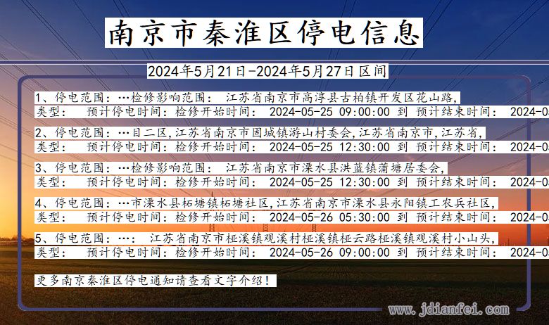 江苏省南京秦淮停电通知