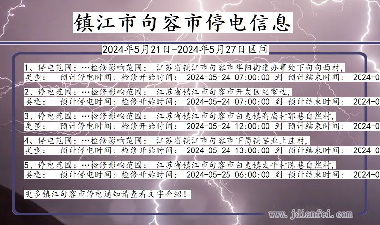 江苏省镇江句容停电通知