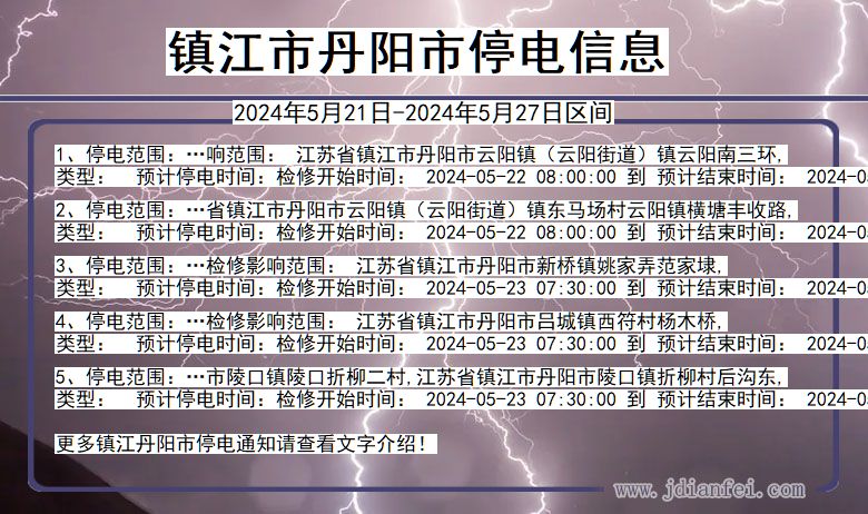 江苏省镇江丹阳停电通知