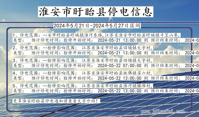 江苏省淮安盱眙停电通知