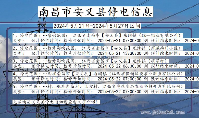 江西省南昌安义停电通知