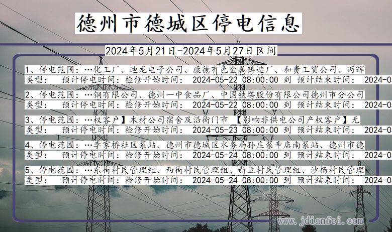 山东省德州德城停电通知