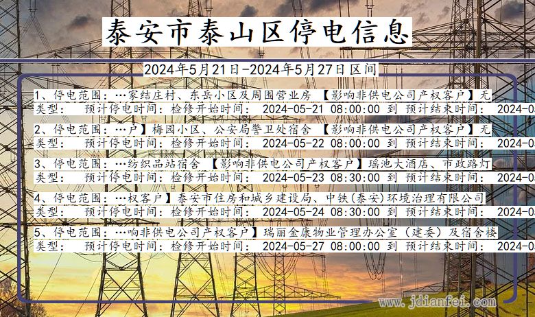 山东省泰安泰山停电通知