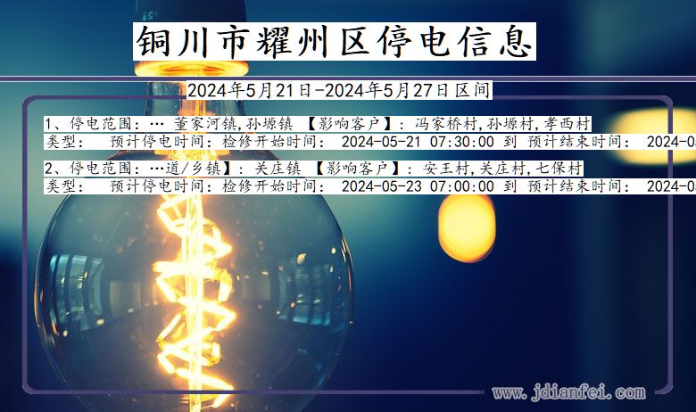 陕西省铜川耀州停电通知