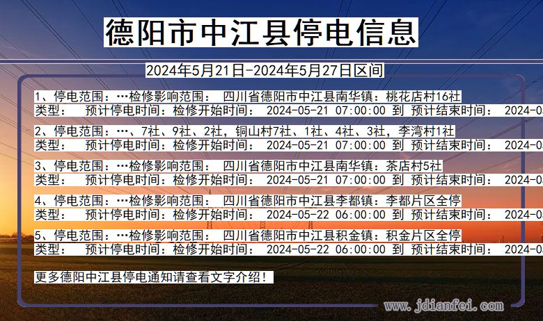 四川省德阳中江停电通知