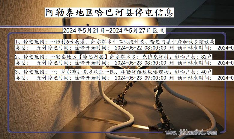 新疆维吾尔自治区阿勒泰地区哈巴河停电通知