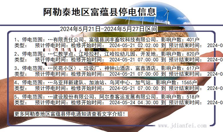 新疆维吾尔自治区阿勒泰地区富蕴停电通知