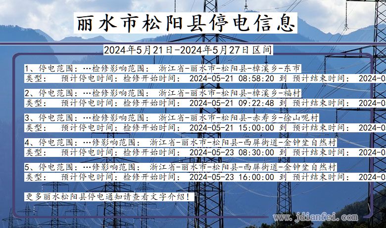 浙江省丽水松阳停电通知