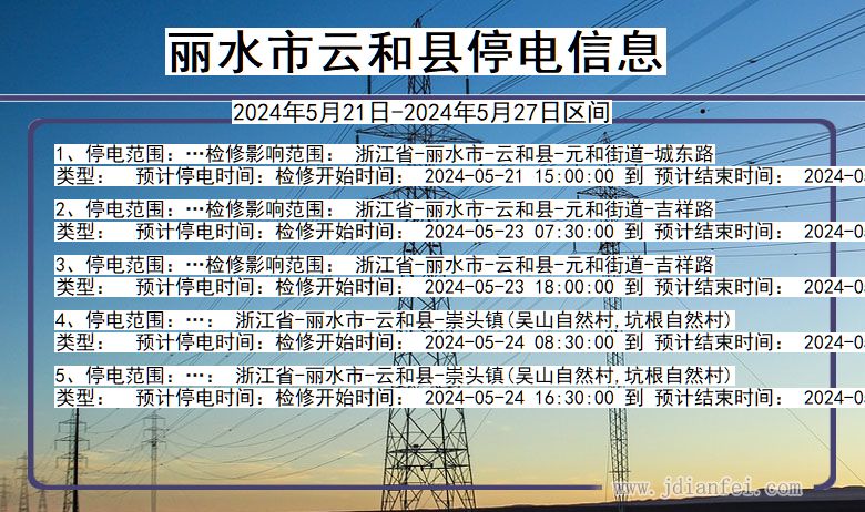 浙江省丽水云和停电通知