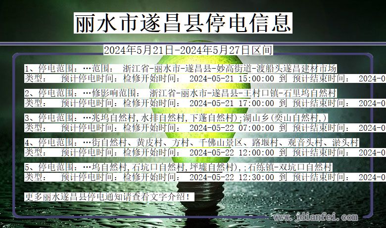 浙江省丽水遂昌停电通知