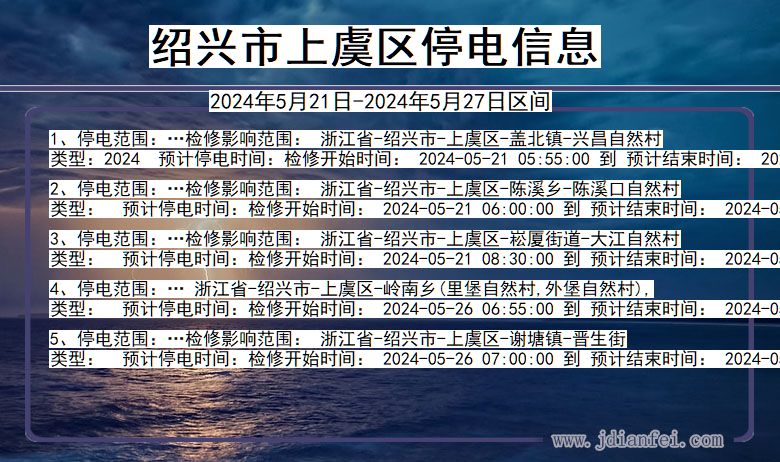 浙江省绍兴上虞停电通知