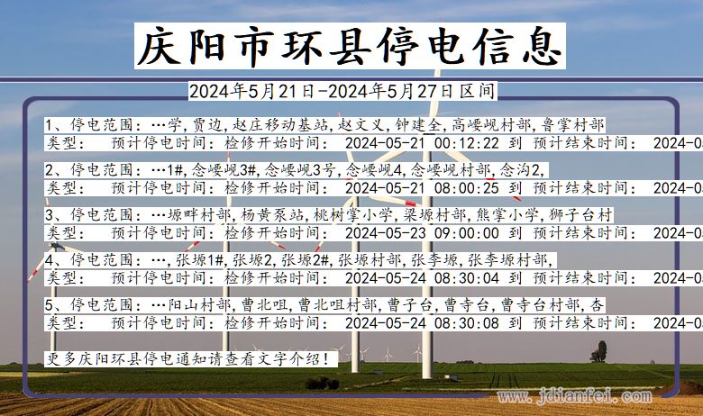 甘肃省庆阳环县停电通知