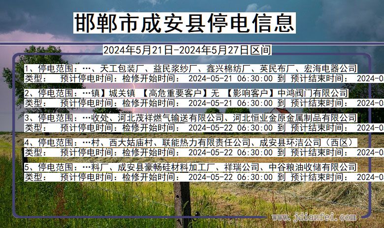 河北省邯郸成安停电通知