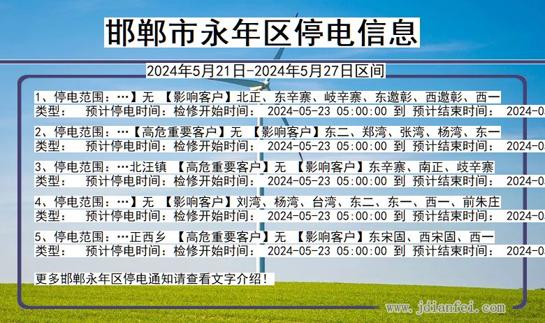 河北省邯郸永年停电通知