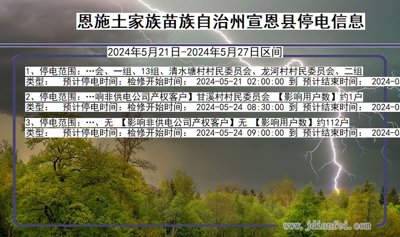 湖北省恩施宣恩停电通知