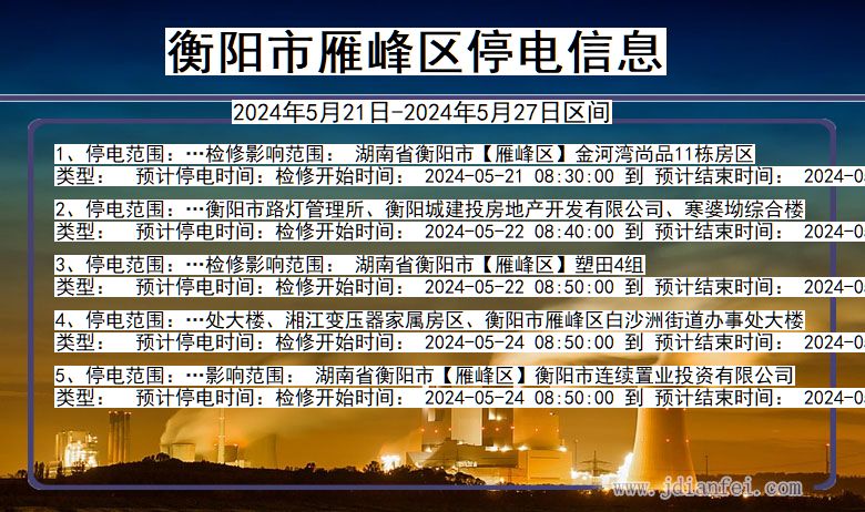 湖南省衡阳雁峰停电通知