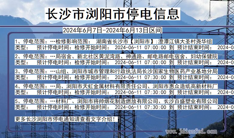 湖南省长沙浏阳停电通知