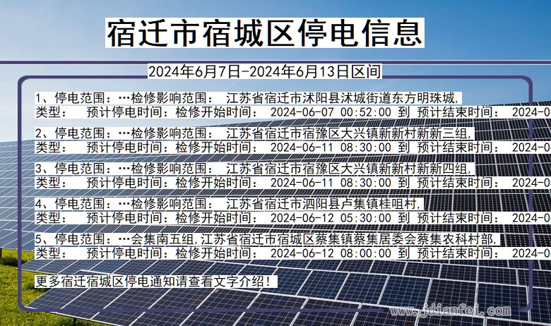 江苏省宿迁宿城停电通知