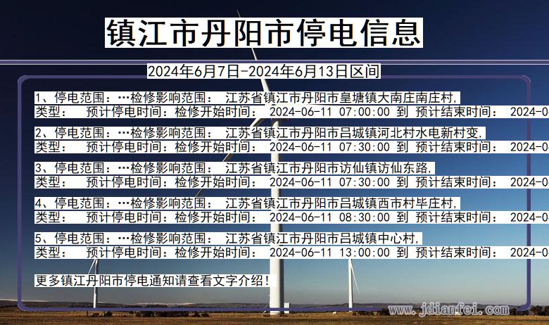 江苏省镇江丹阳停电通知