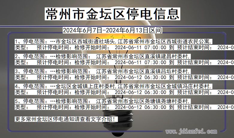 江苏省常州金坛停电通知