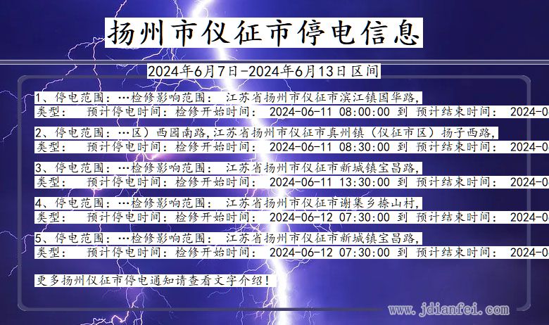 江苏省扬州仪征停电通知