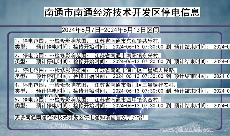 江苏省南通南通经济技术开发停电通知