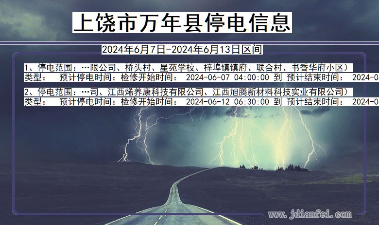 江西省上饶万年停电通知