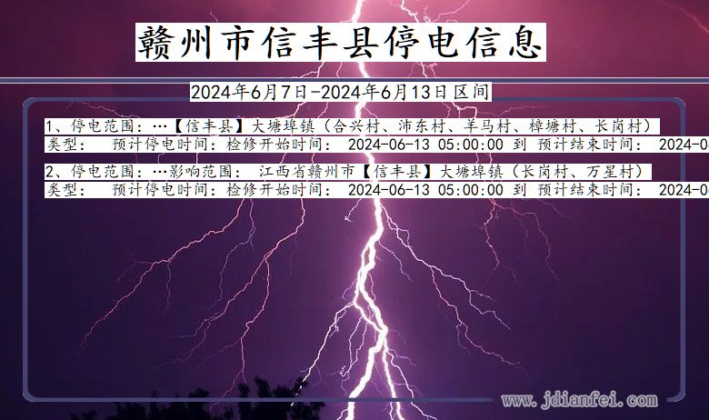 江西省赣州信丰停电通知