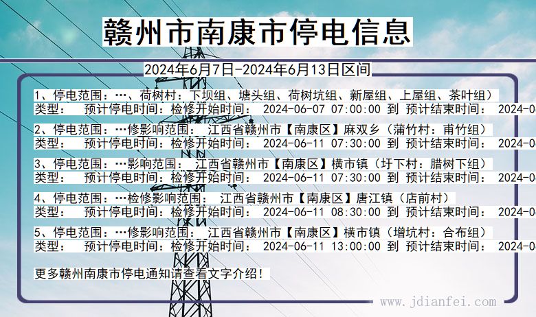 江西省赣州南康停电通知