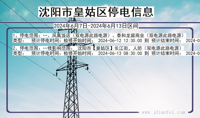 辽宁省沈阳皇姑停电通知