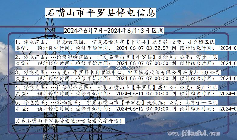 宁夏回族自治区石嘴山平罗停电通知