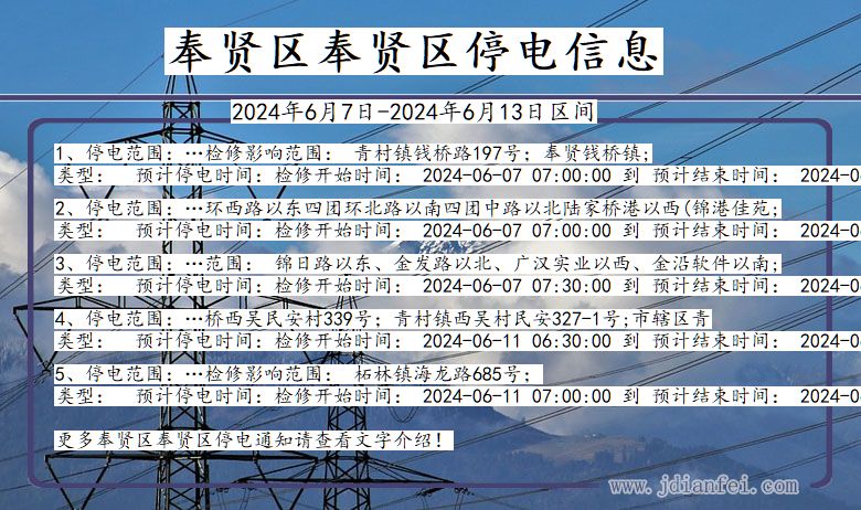 上海市奉贤区奉贤停电通知