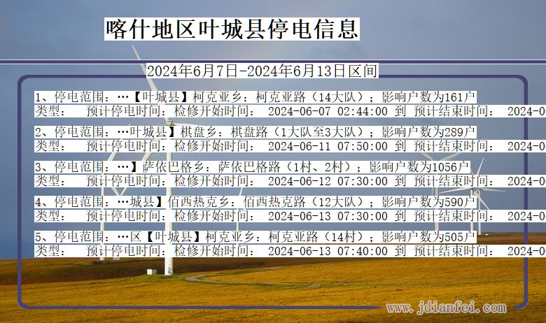 新疆维吾尔自治区喀什地区叶城停电通知