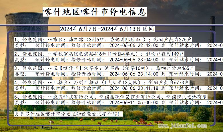 新疆维吾尔自治区喀什地区喀什停电通知