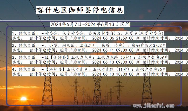 新疆维吾尔自治区喀什地区伽师停电通知