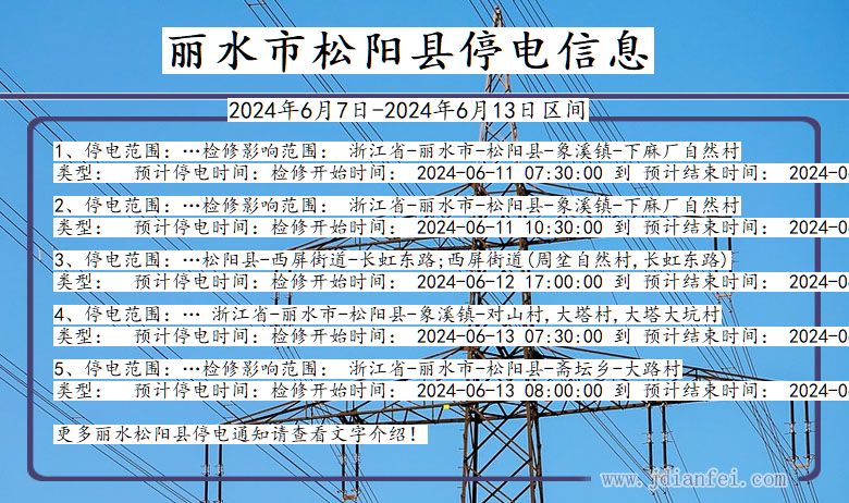 浙江省丽水松阳停电通知