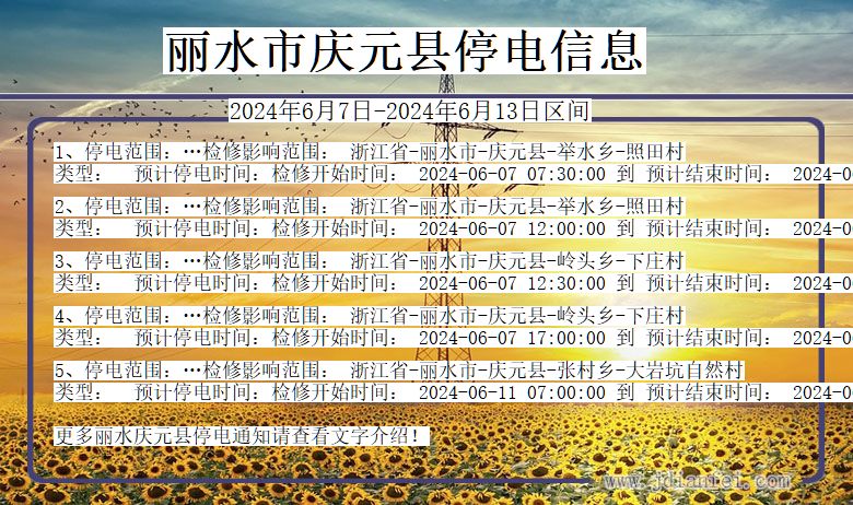 浙江省丽水庆元停电通知