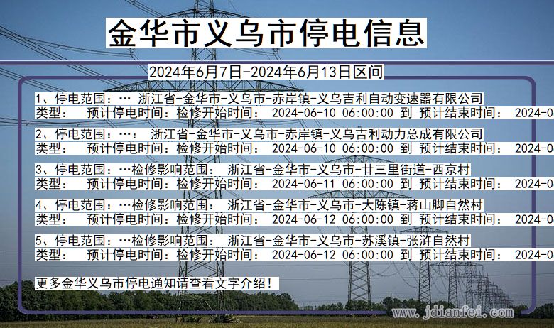 浙江省金华义乌停电通知