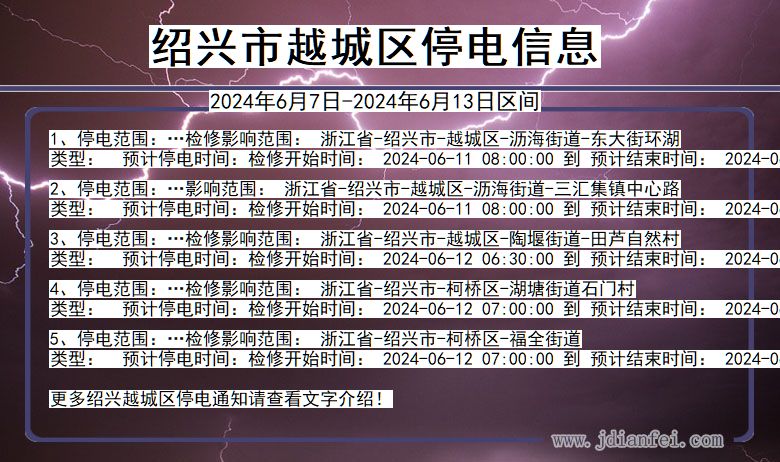 浙江省绍兴越城停电通知