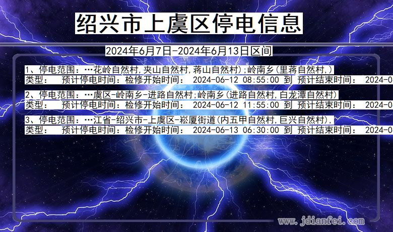 浙江省绍兴上虞停电通知