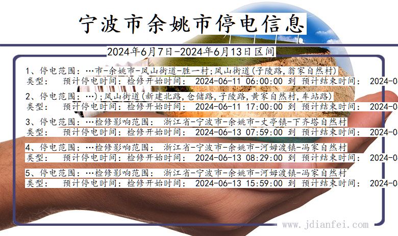 浙江省宁波余姚停电通知