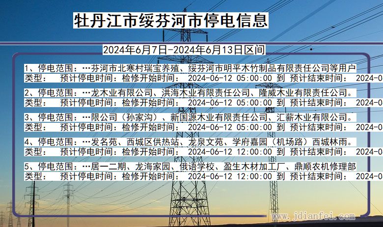 黑龙江省牡丹江绥芬河停电通知