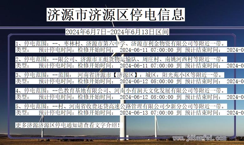 河南省济源济源停电通知