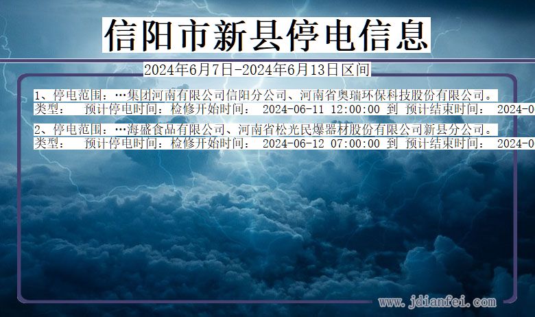 河南省信阳新县停电通知