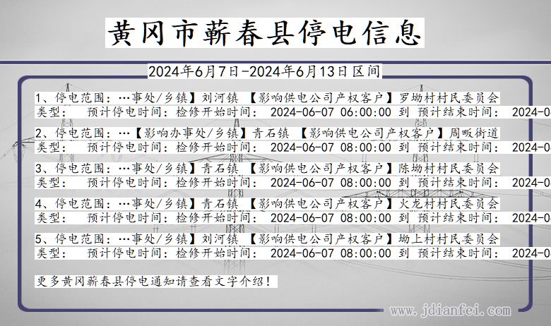 湖北省黄冈蕲春停电通知